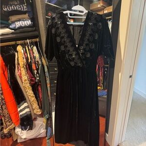 Johnny Was Black Velvet Midi Dress